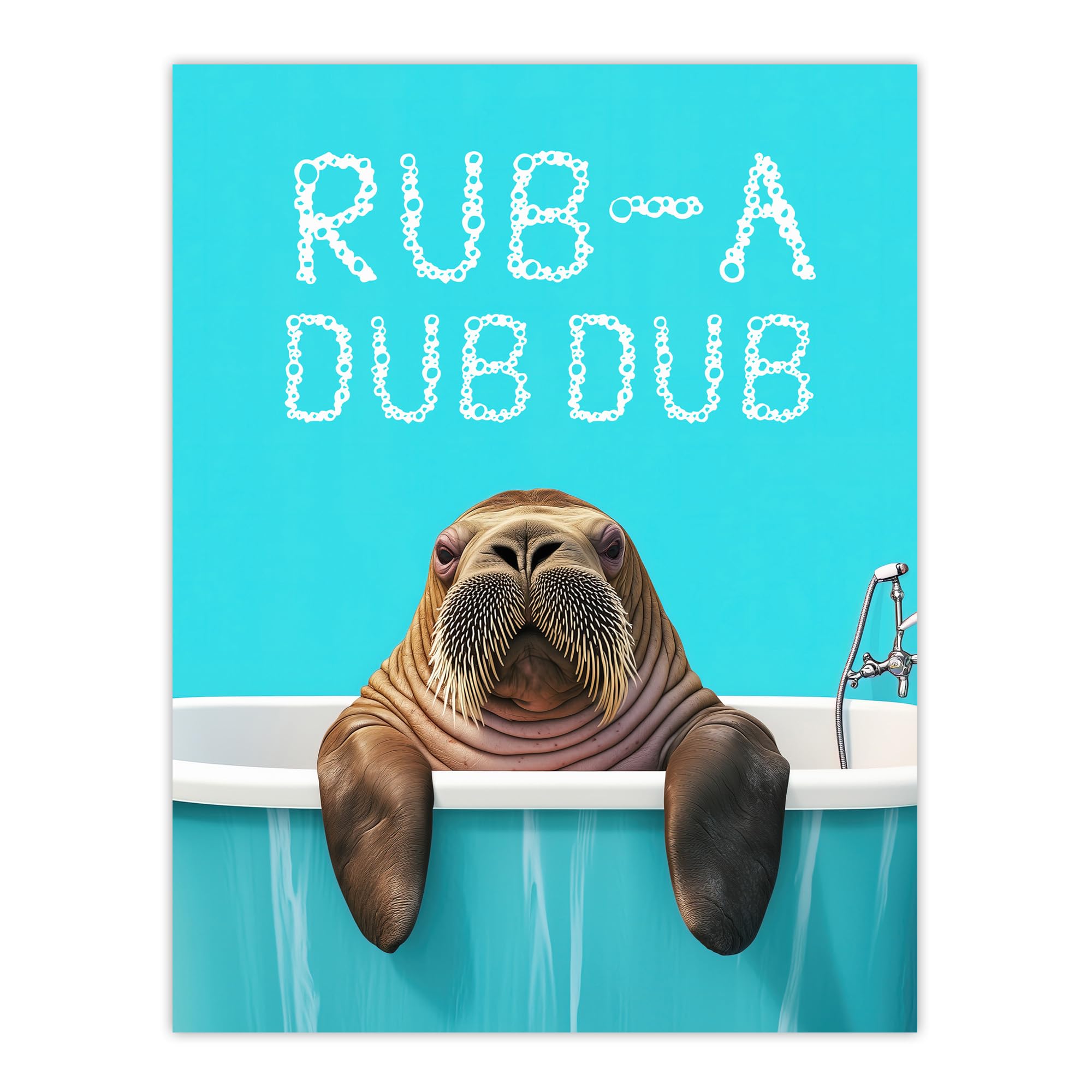 Artery8 Walrus in Bathtub Bath Time Rub A Dub Funny Bathroom Toilet Extra Large XL Wall Art Poster Print