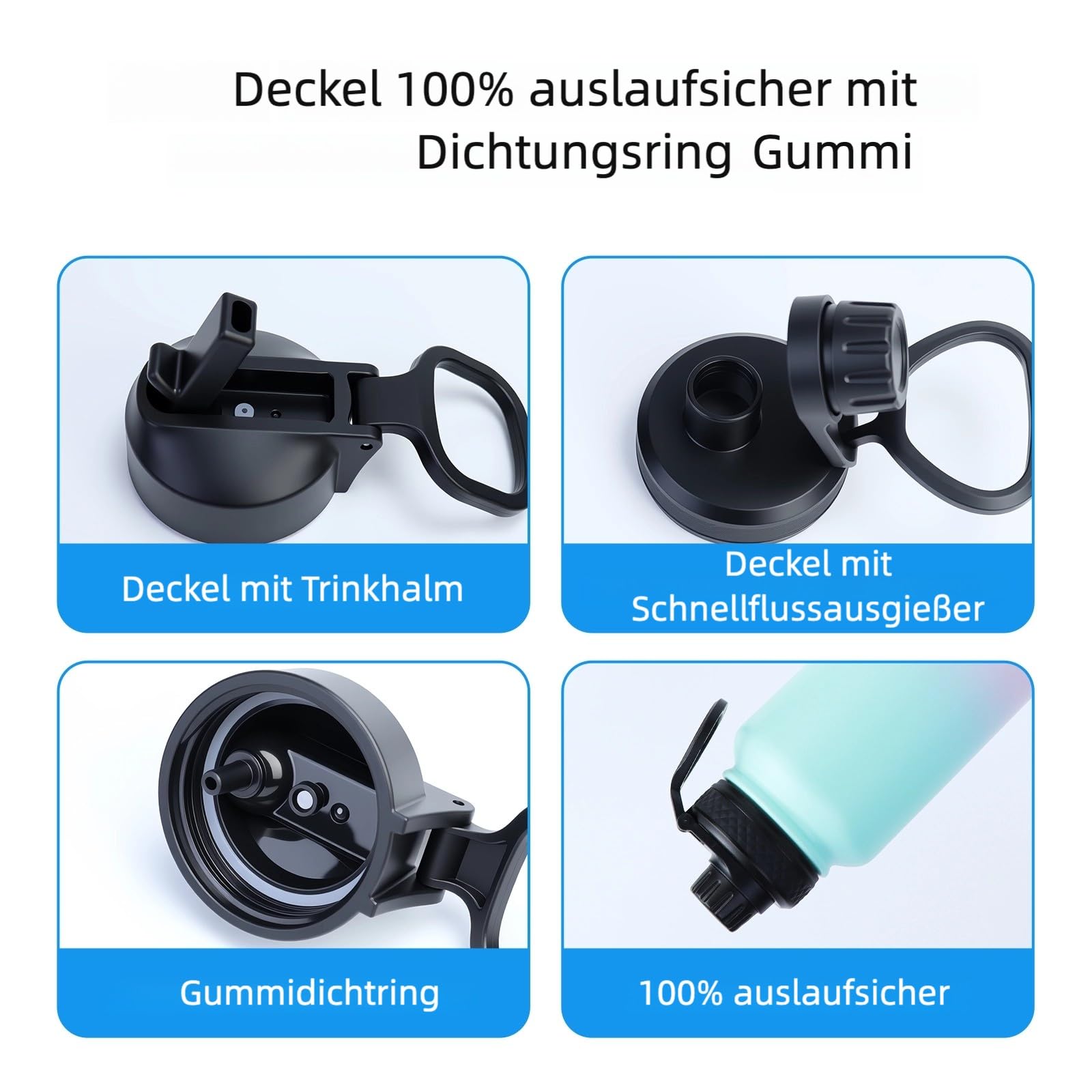 Edelstahl trinkflasche 1.9L - Isolierflasche mit Strohhalm & 2 Deckeln - 100% Auslaufsicher - Reinigungsbürste & 4 Sticker - BPA-frei & spülmaschinenfest - Geschenk für Sport & Arbeit,rosa grün