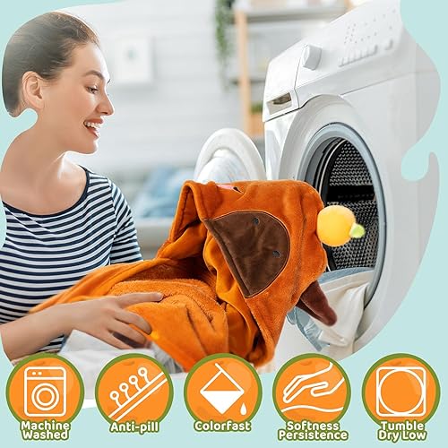 Miniatura 9 de Mewaii Manta de gran tamaño con capucha para adultos, manta Capybara de 51 pulgadas, manta con capucha, cálida y acogedora manta de franela, linda