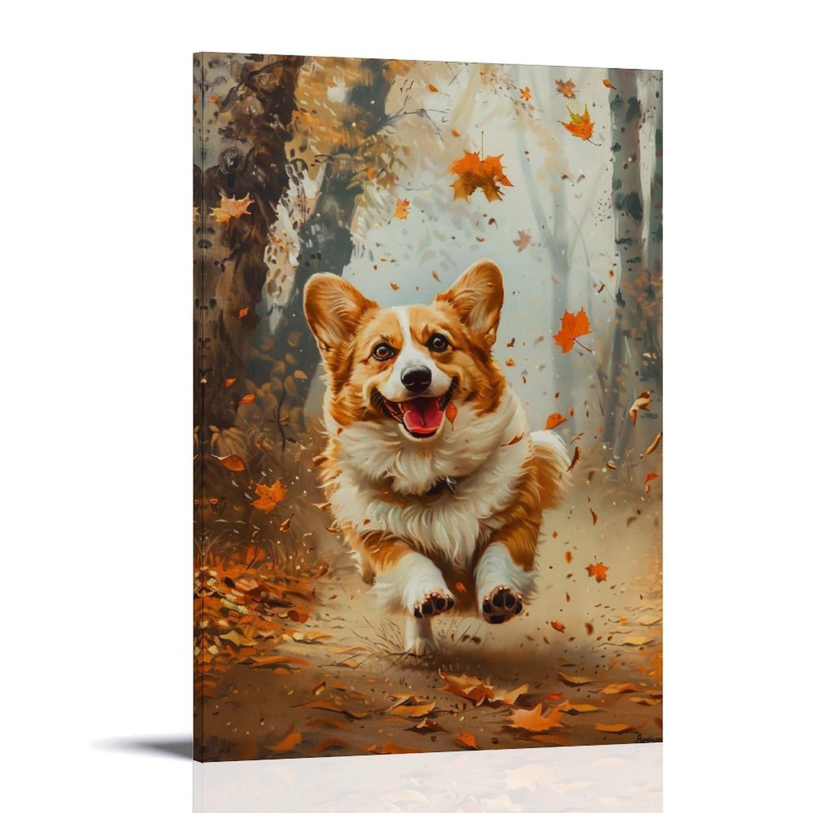 HUERYRYHY Warm Fall Corgi 02 Poster Wall Art Canvas Vintage Aesthetic Painting Decor for Rooms 20x30inch Frame-style