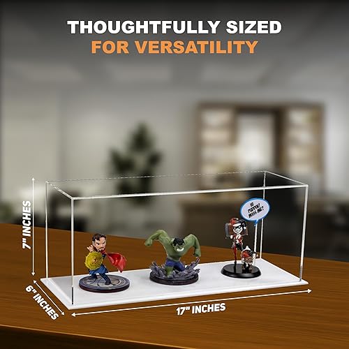 Vista 250 de Better Display Cases Versátil vitrina de acrílico transparente - Caja rectangular grande con base blanca 18" x 12" x 3" (BK09)
