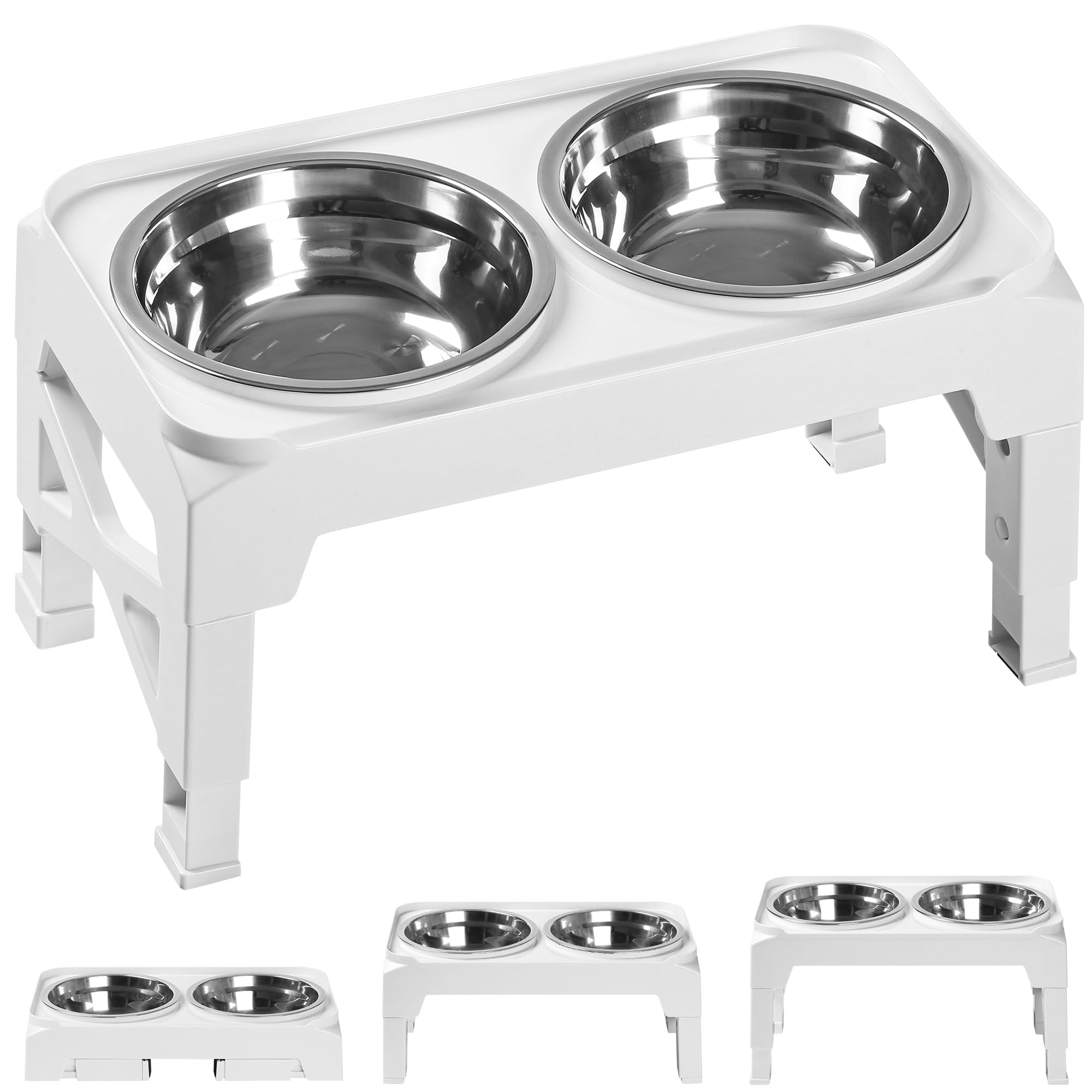 Hubulk Elevated Dog Bowls with 2 Stainless Steel Dog Food & Water Raised Bowls with No Spill Edge Non-Slip Stand Adjusts to 3 Heights(2.75", 6.0", 7.5