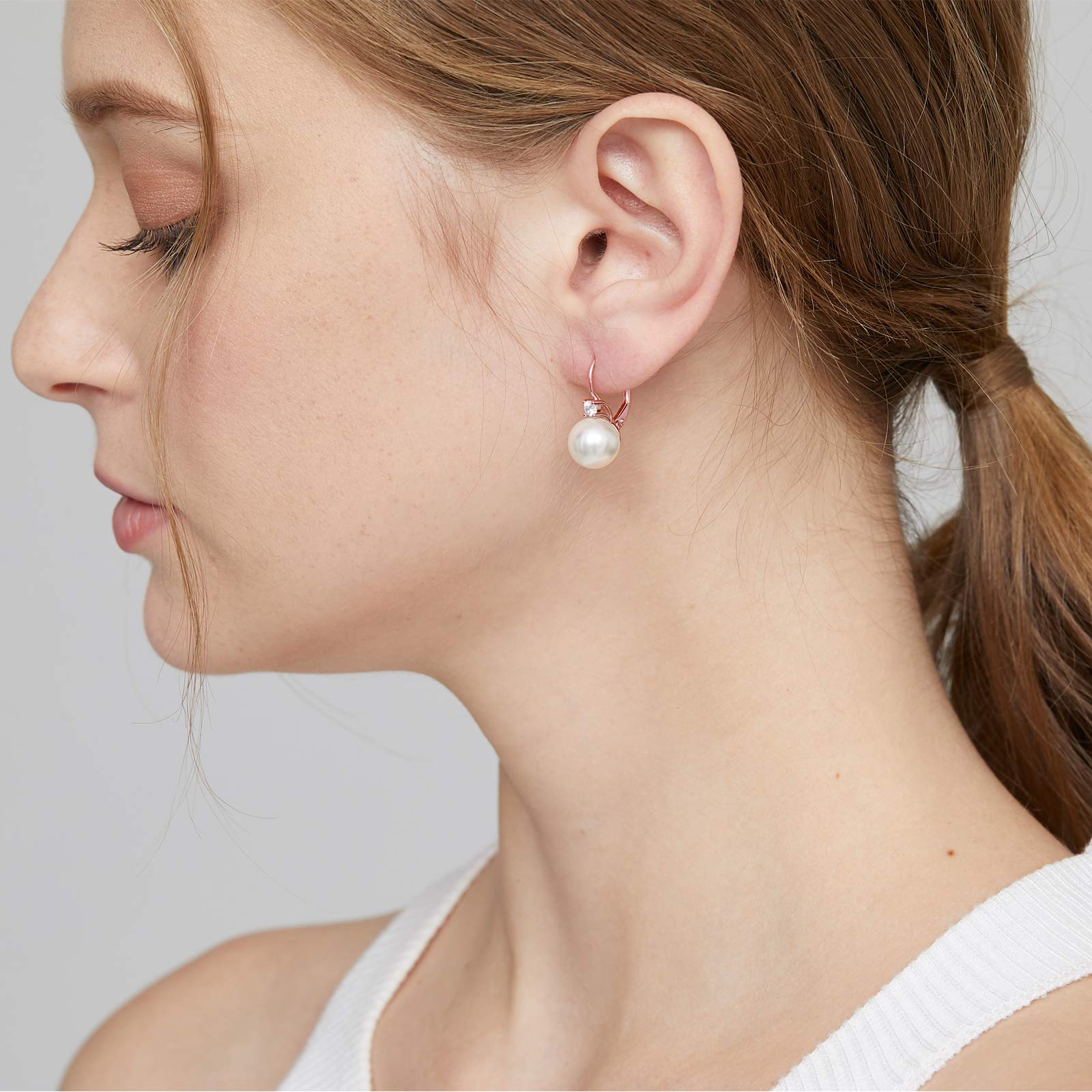 Jiahanzb Orecchini di Perle da Austria 10mm in Sterlina Argento 925 Anallergici Pendenti Orecchini i per Donna