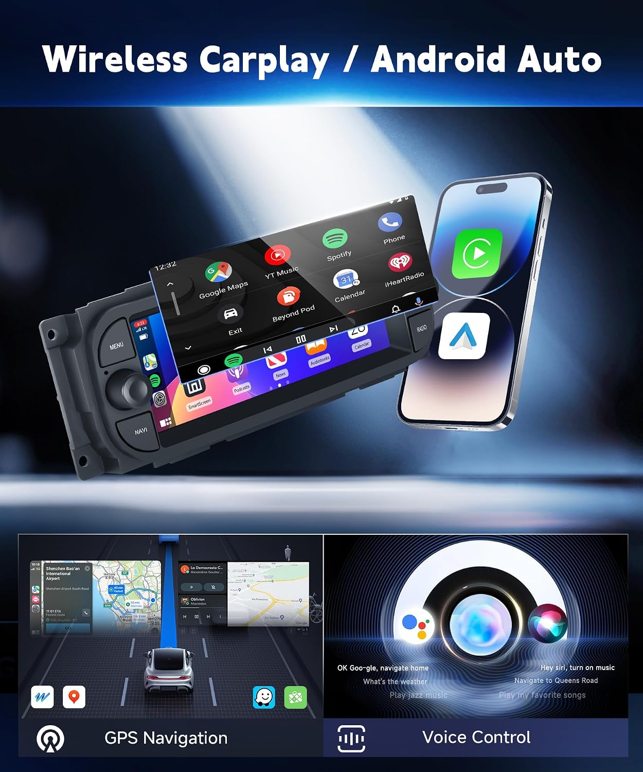 4+64G Radio for Dodge Ram 1500/2500/3500 2002-2006,for Jeep Grand Cherokee 1999-2004,for Jeep Wrangler 2003-2006-Android Wireless CarPlay Android Auto 6.86” IPS Touch Screen Car Radio for Dodge Ram