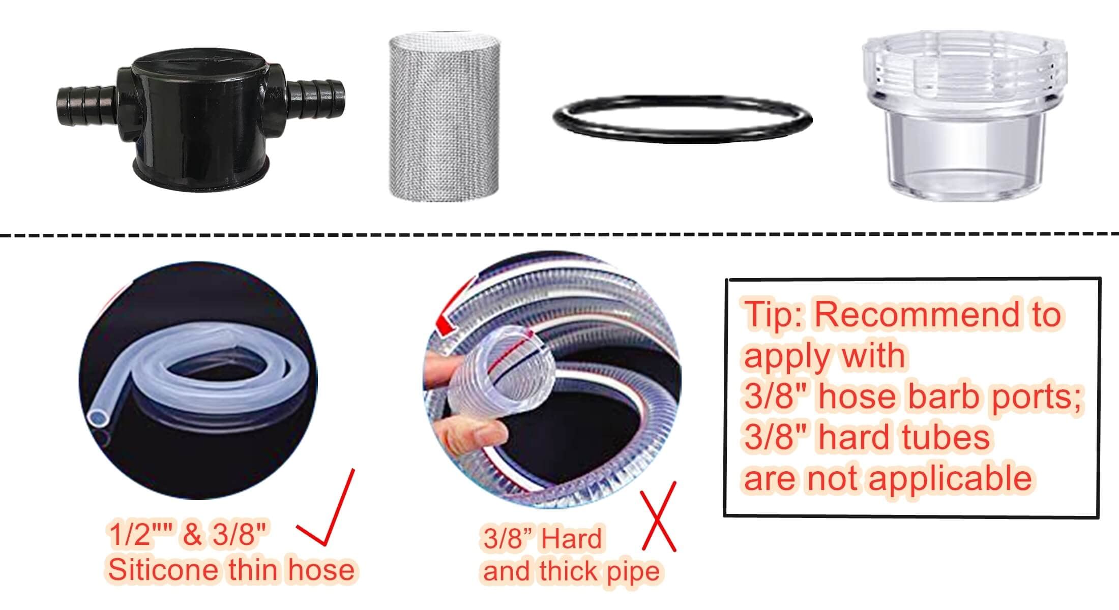 1/2 Inches Water Pump Strainer, RV Water Pump Filter Compatible with 3/8 Inches Hose Barb In-Line Strainer Twist-On Pipe Sprayer for 12V DC 80 PSI Camper Marine Boat Lawn, 80 Mesh Filter 2PC — Amazon image 5