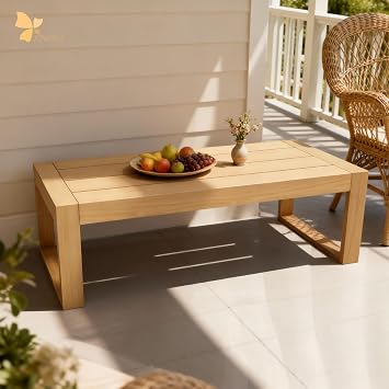 Outdoor Coffee Table Rectangular HDPE Patio Table in Wood Color, Designed for Both Outdoor and Indoor use, Waterproof HDPE Coffee Table, end Table, Accent Table, Side Table