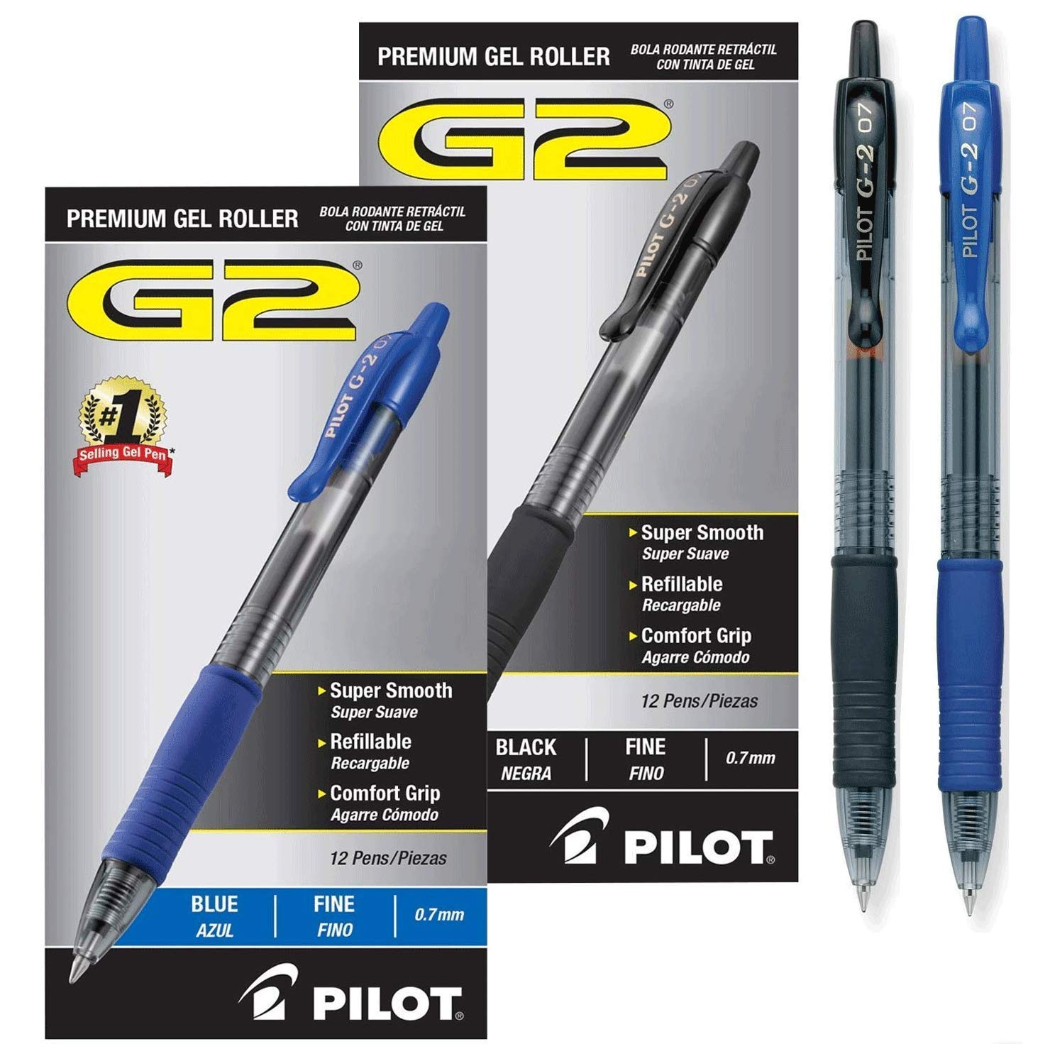 Pilot G2 Retractable Premium Gel Ink Roller Ball Pens, Fine Point (Black/Blue, 24-Combo Pack)