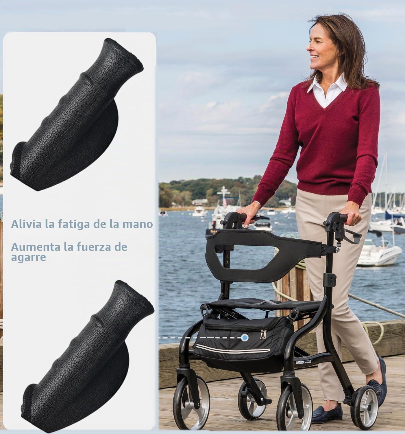 2 asas cómodas para andador, mango para andador, mango anatómico negro, diseño ergonómico, 22 mm, accesorios para andadores, andador Crutch