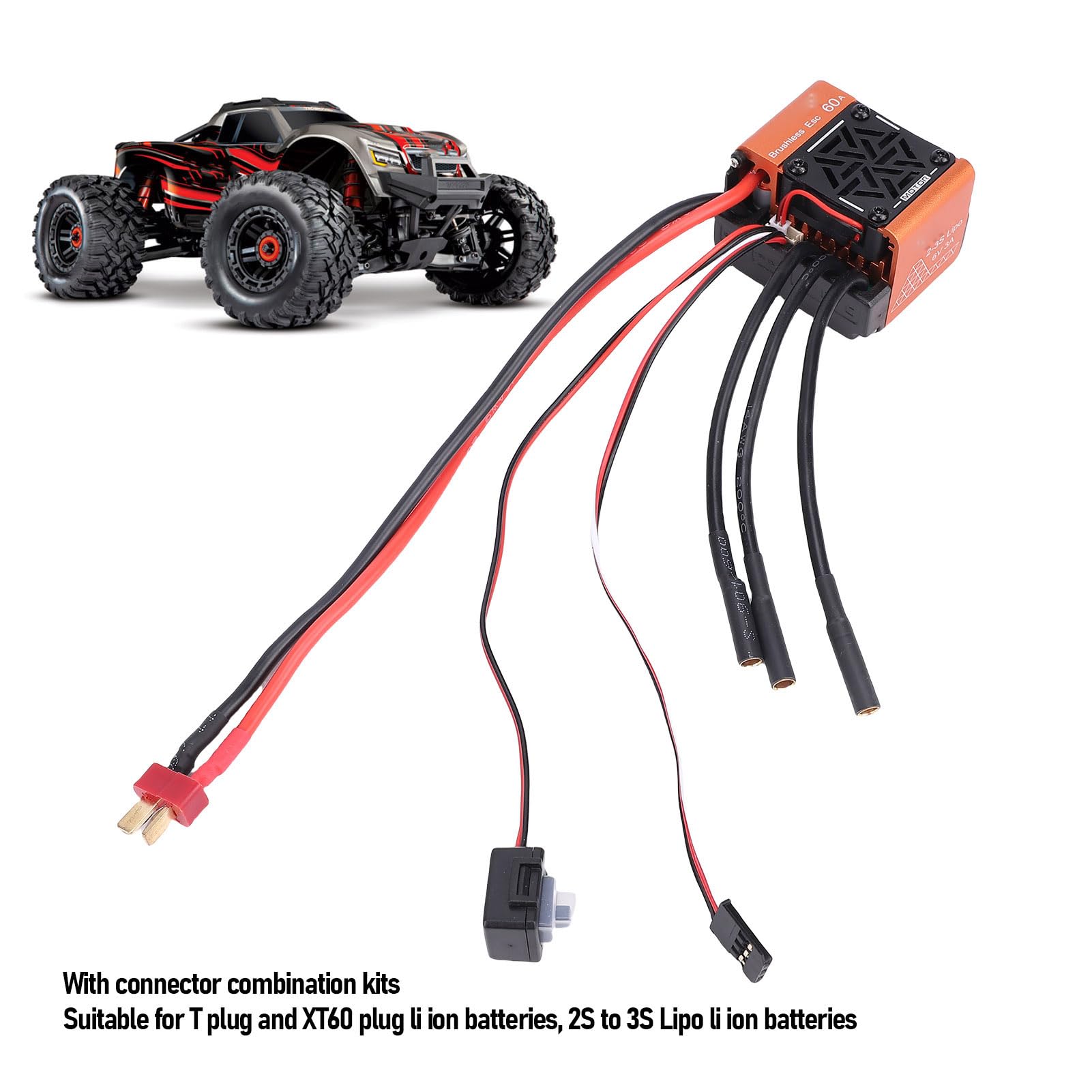 Controlador de Velocidad Eléctrico de Alto Rendimiento ESC 60A sin Escobillas para Vehículos Todoterreno RC 1/10 1/12 Naranja
