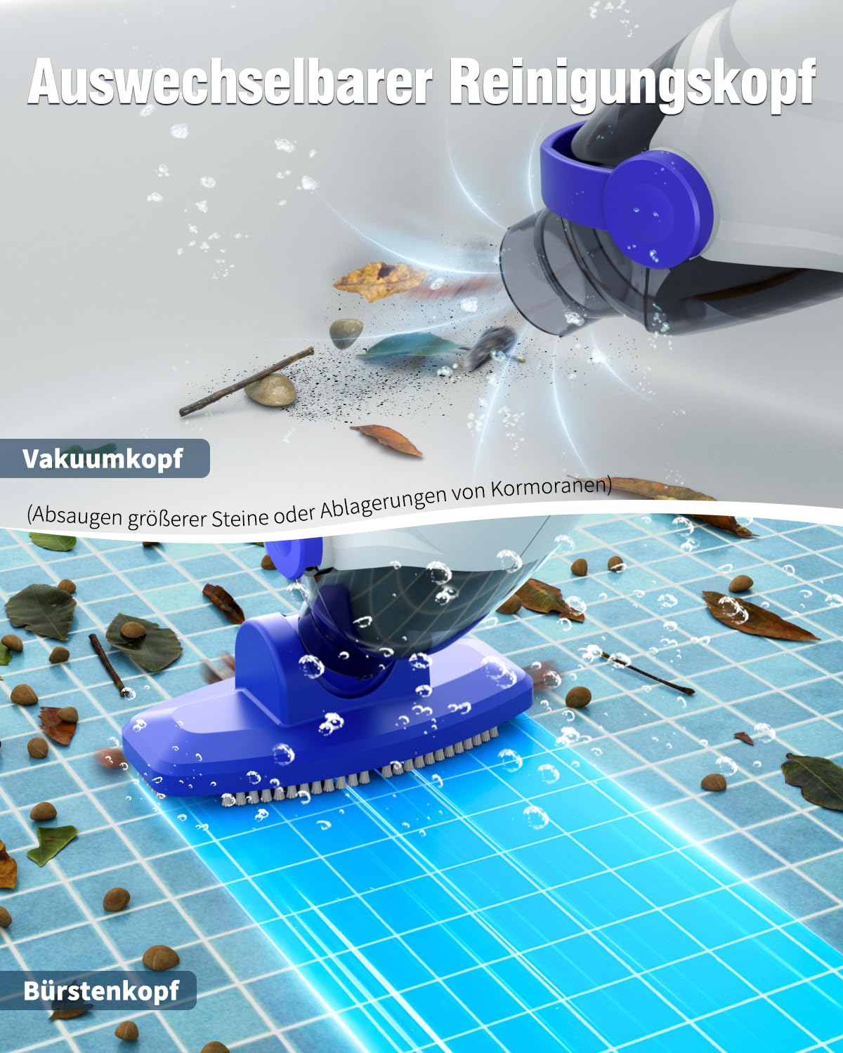 Little Shark Akku-Poolstaubsauger für Aufstellpools und Whirlpools, 60-W-Motor, Starke Saugleistung von 18 GPM, kompakter, 5000-mAh-Akku, 60 Minuten Laufzeit (weiß)