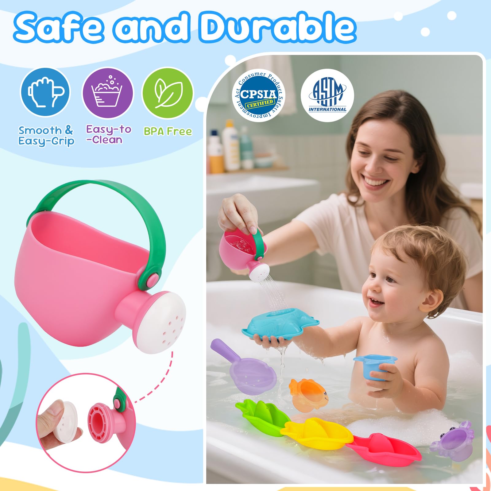 Juguetes de baño para bebés de 1 a 3 años, 9 piezas, juguetes de baño para niños pequeños, flotantes, sin moho, juguetes de ducha para niños de 12 meses o más, regalos de Navidad y cumpleaños 5