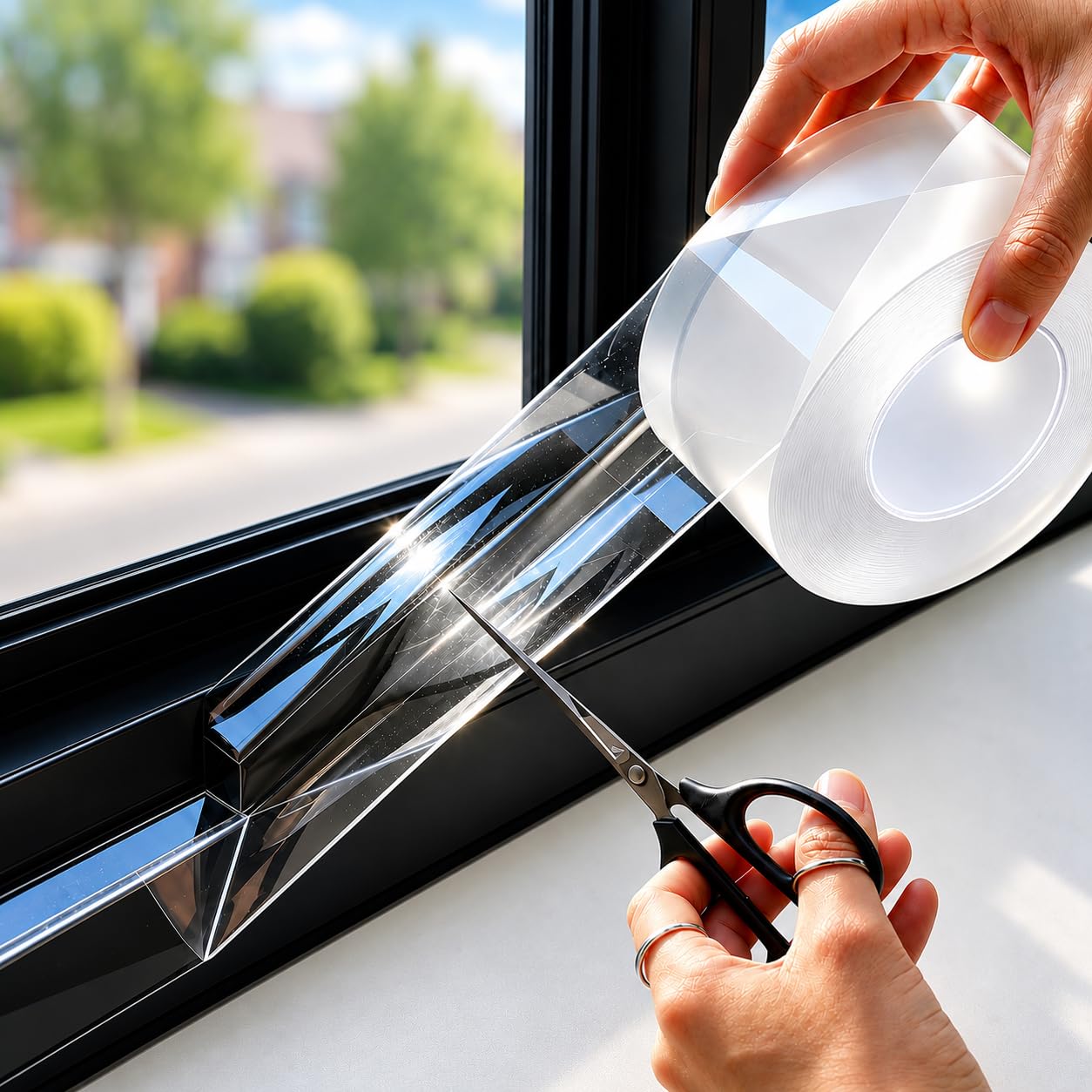 Clear 50mm x 10m Window Sealing Tape, 0.5mm Heavy Duty Thickness,Window Insulation Tape,Strong Adhesive,Residue-Free Removal,Improves Air Con Efficiency in Summer,Blocks Draughts & Heat Loss in Winter