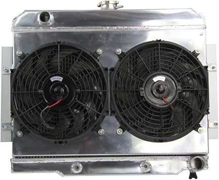 Primecooling 3 Row All Aluminum Radiator +Fan 12 Inches Dia. Shroud for 1972-86 Jeep CJ Series w/GM Chevy SBC Engine Conver.