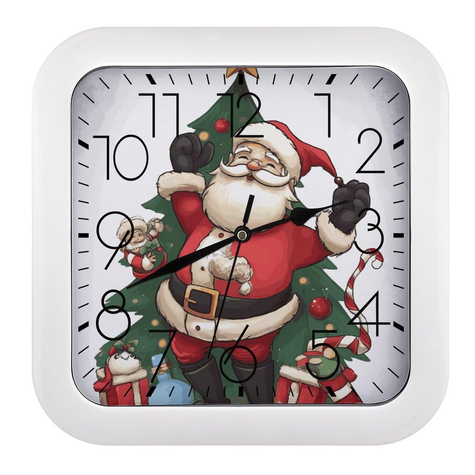 JTREHY Merry Christmas Wall Clock The Sound is Soft Square Timepiece Fashion Precise Easy to Read Numbers | Perfect Living Room Kitchen Or Office Clocks