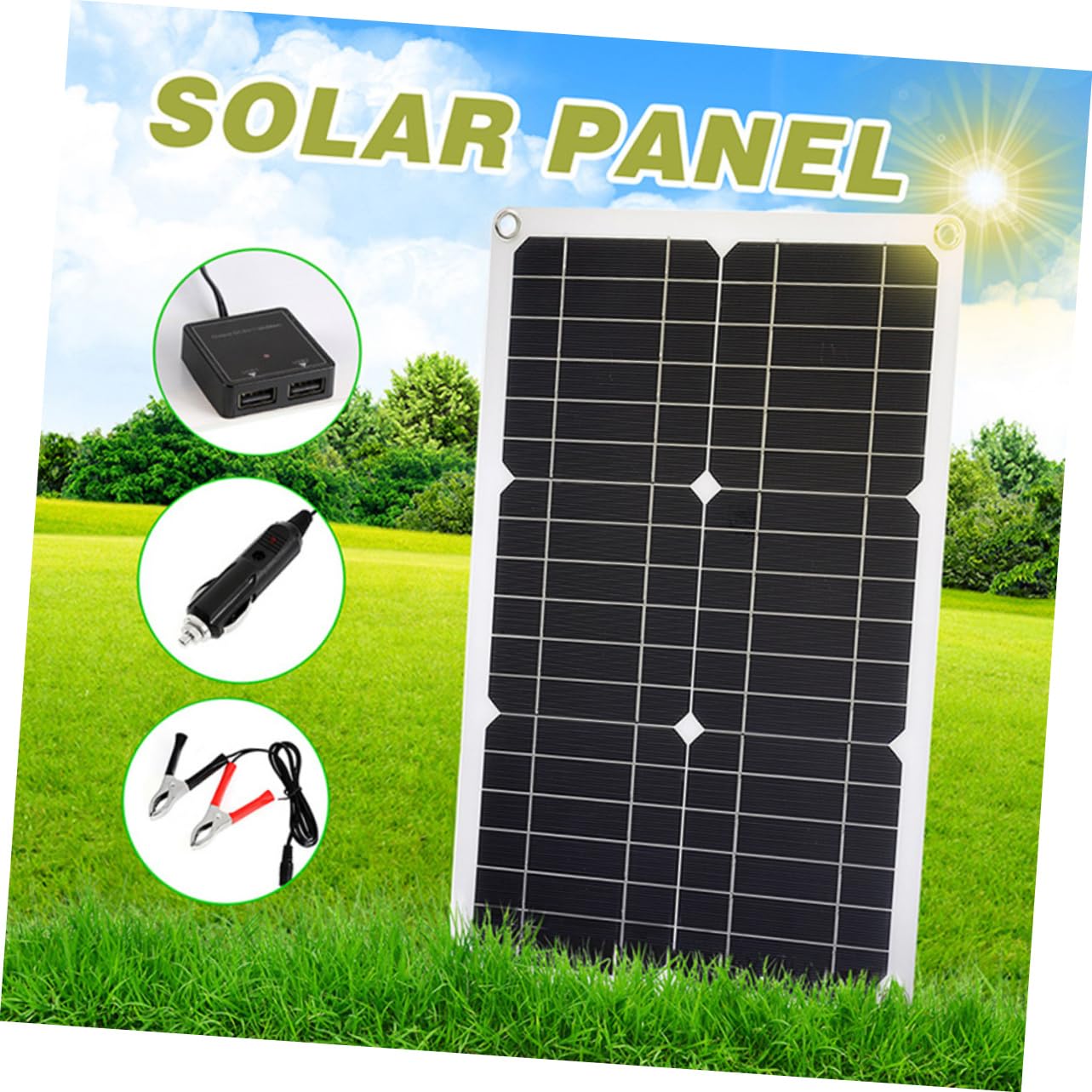 ibasenice Cargador Solar Kit De Panel Solar Para Autocaravanas Panel Portátil Dc Con Doble Puerto Usb De Energía Para Camping Barcos y