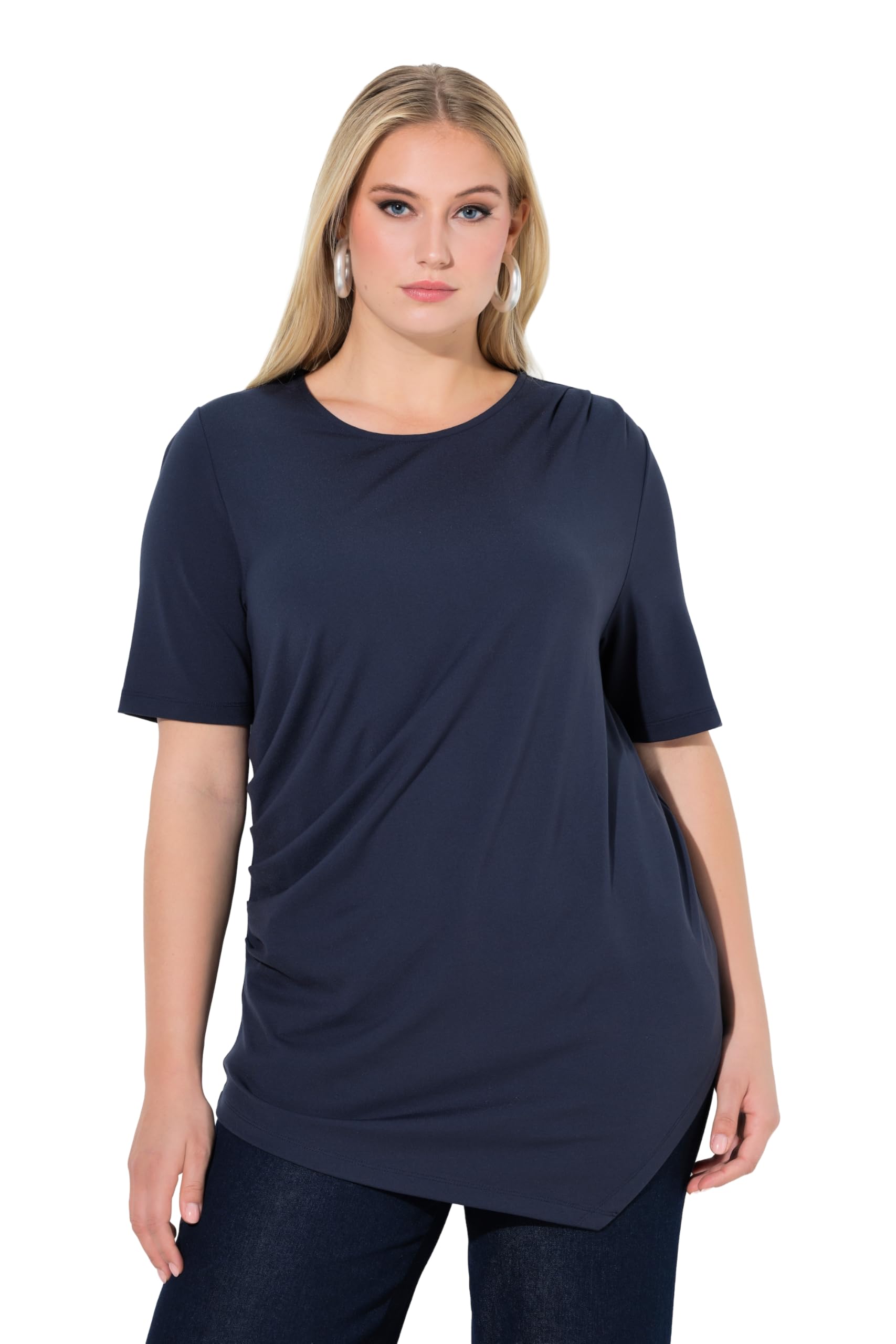 Ulla Popken Damen große Größen Übergrößen Plus Size T-Shirt, drapiert, Rundhals, Halbarm, asymmetrisch 846109