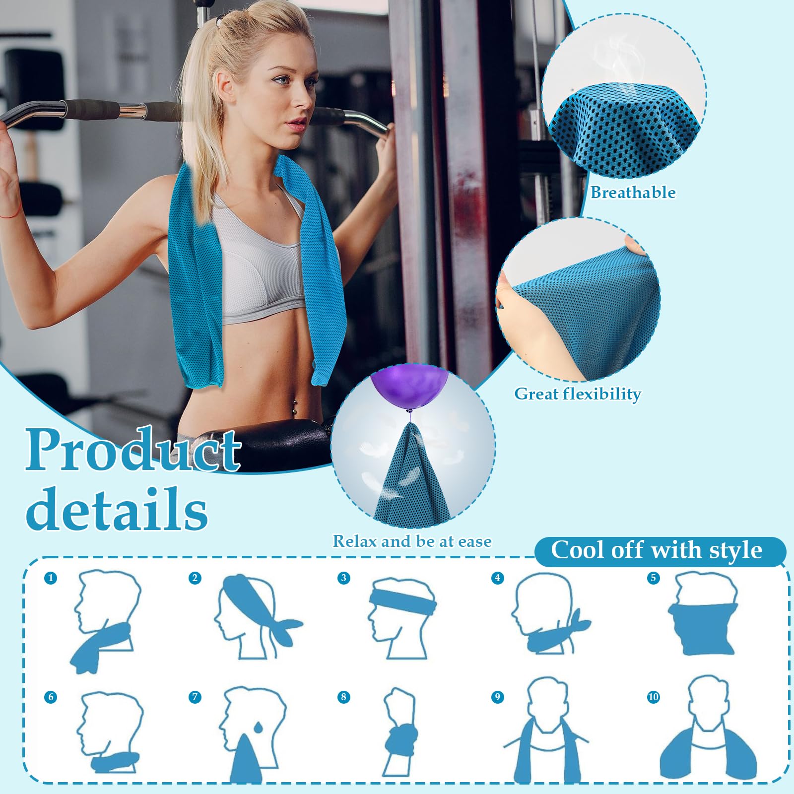 Lot de 4 serviettes rafraîchissantes à séchage rapide - Grande serviette rafraîchissante pour le fitness et le sport - 30 x 100 cm (B)