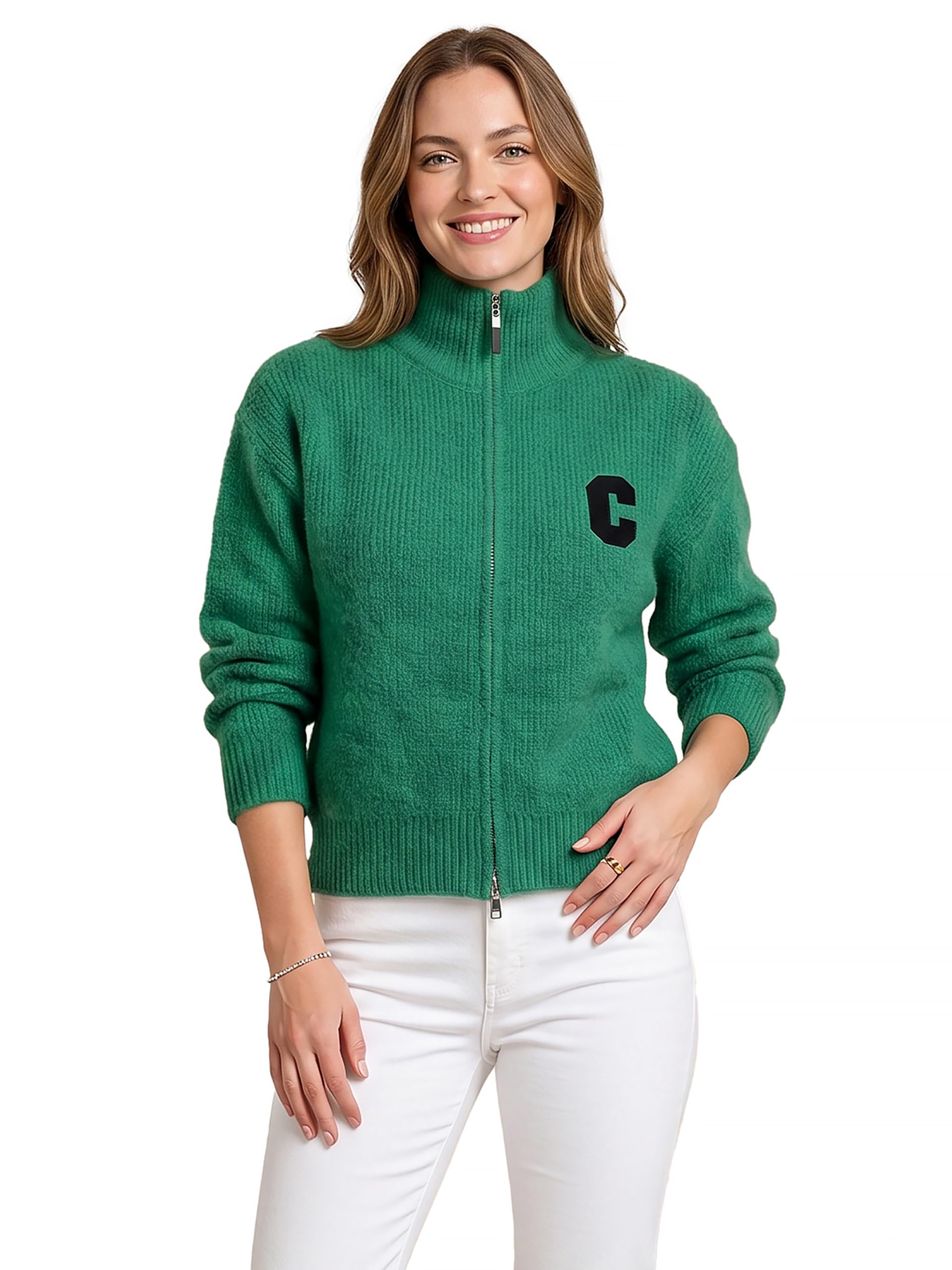 gfo Women High Neck Zip Front Full Sleeve Winter Sweatshirt-picture-23