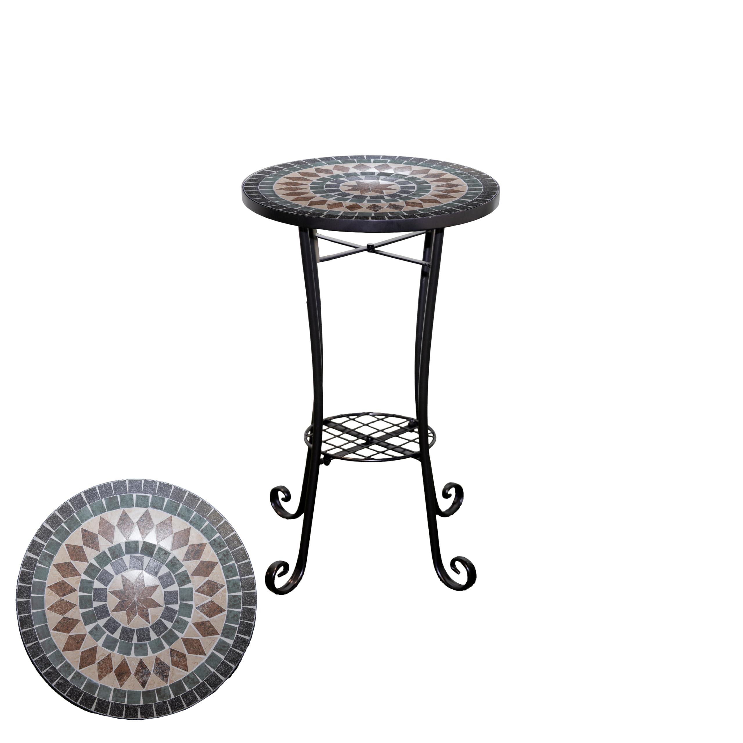 Shatchi Marrakech Mosaic Plant Stand And Side Table Ceramic Tile Top For Indoor And Outdoor Use - 38.5 X 44 X 68