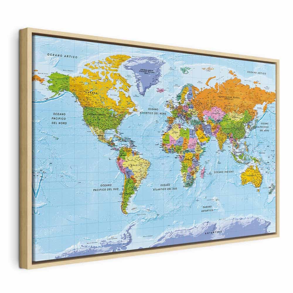 murando - Quadro Moderno Cornice Naturale, Continenti, 120x80 cm | Chiodi Inclusi, 1 Pezzo, Quadri Moderni, Soggiorno, Telaio in Legno, Resistenti Allo Sbiadimento, Produzione Europea