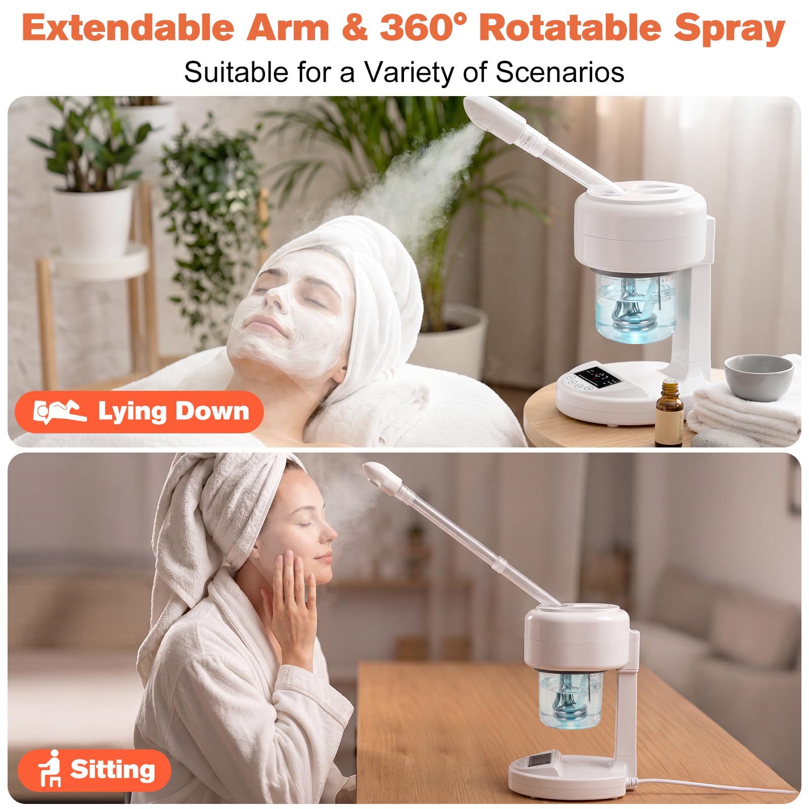 Vaporizzatore facciale portatile, ozono e nebbia calda, umidificatore da tavolo per spa viso, cura della pelle domestica, salone di bellezza professionale con ugello rotante a 360°