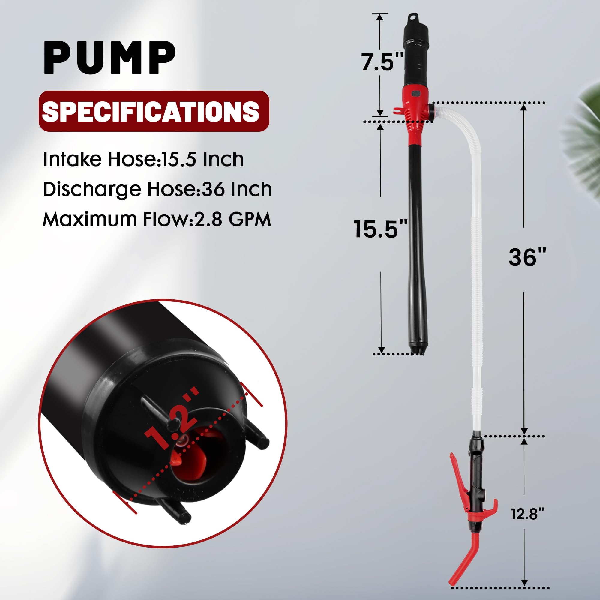 Pompe de transfert de carburant portable alimentée par piles – Rouge