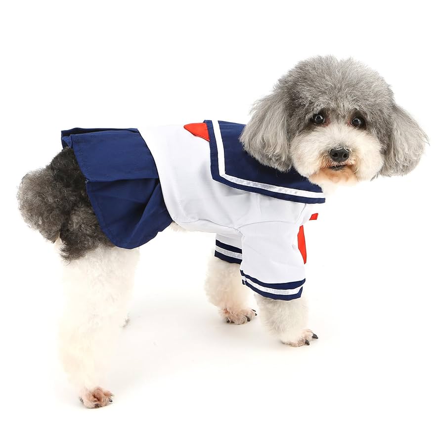 ハンドメイド　ベスト付きシャーリングワンピース　オーダー小型犬 Amazon | RANPHY 犬の服 ワンピース ドレス 小型犬 セーラー服