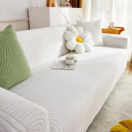 vctops Funda de sofá jacquard geométrico de 1 pieza para sofá de 3 cojines, funda elástica de forro polar Sherpa para mascotas y perros, protector