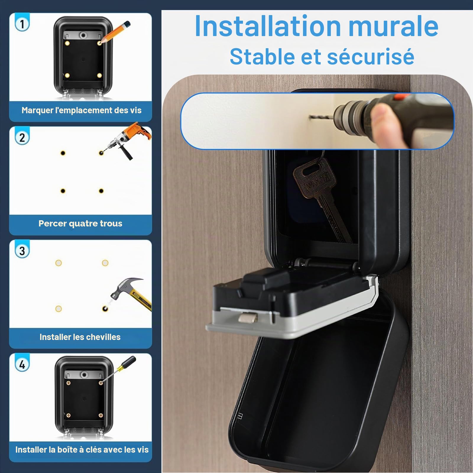 Boite a Clefs Securisee Exterieur, Boite a Clef Connectée BluetoothApplication Mobile et Code PIN Boite a Clefs à Code Murale pour Airbnb, Bureaux, Maisons, Garages et Visiteurs