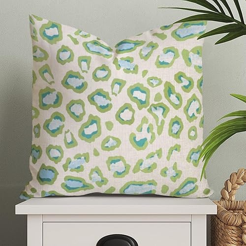MangGou Funda de almohada con estampado de leopardo verde azulado y guepardo, funda de almohada con estampado de animales, funda de cojín