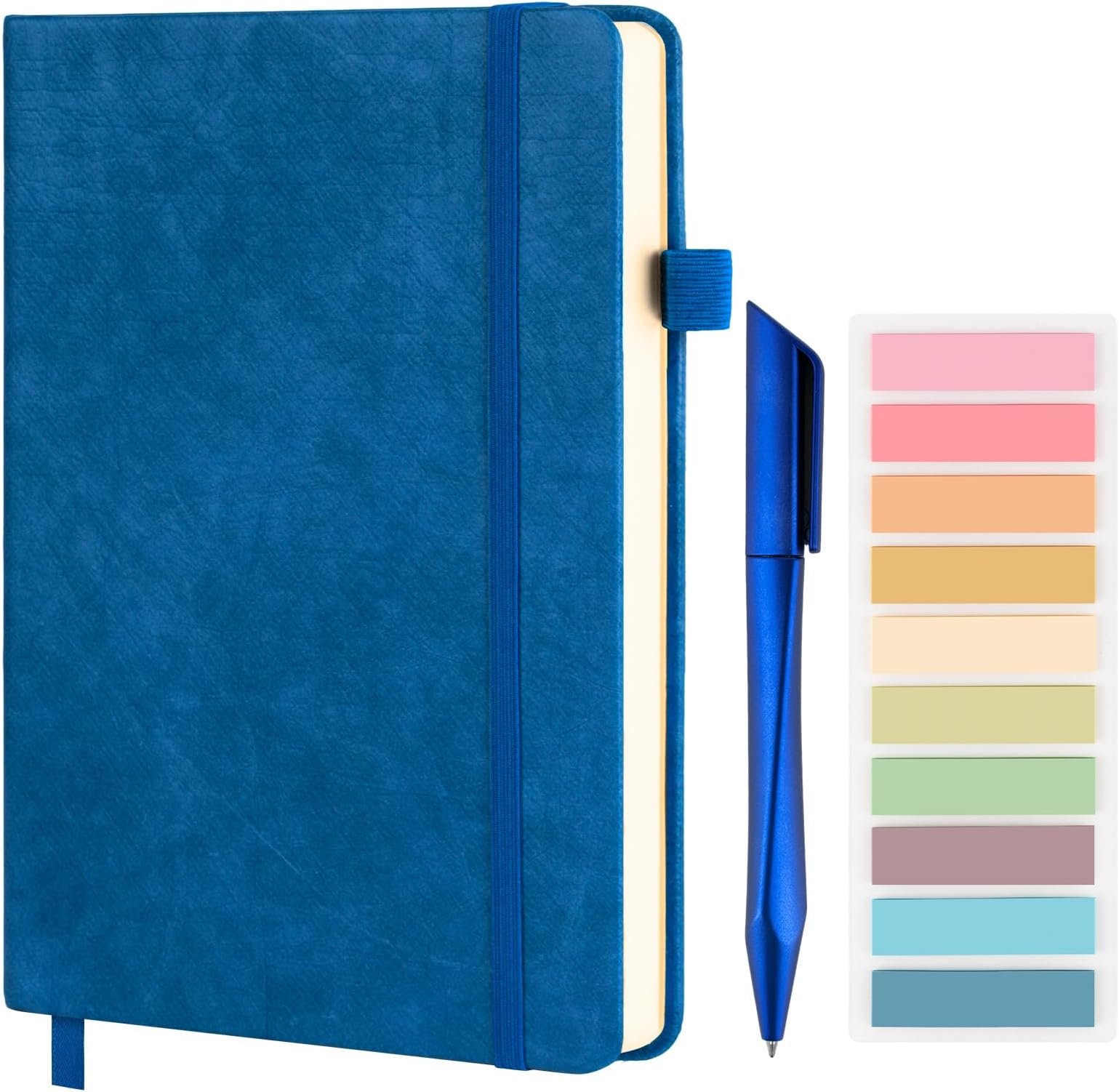 A5 Lined Journal Notebook Set with Pen & Sticky Notes, Hardcover Ruled Notebook, 200 Pages (100 Sheets), Thick Paper, College Ruled Journal for Work, Business, Office, School & Home,5.7'' x 8.3'' (Blue)