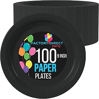 Exquisite Black Paper Plates 9 Inch 100 Count - Black 9 Inch Paper Plates - Bulk Paper Plates Black Disposable Plates - Great For Any Event - Disposable Cake Plates Paper Plate Black