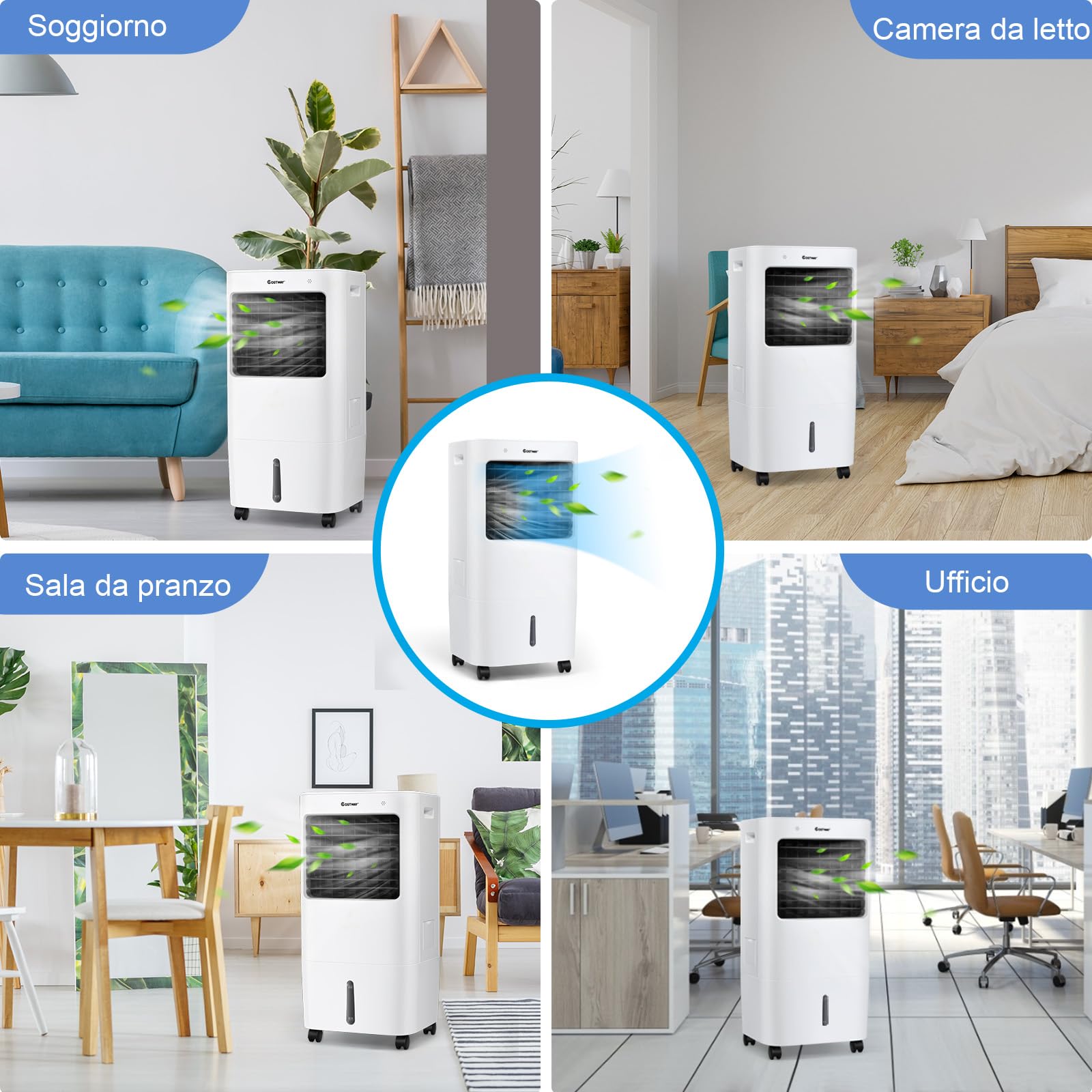 RELAX4LIFE Raffreddatore d'Aria Evaporativo 3 in 1, Serbatoio dell'Acqua 20L,Ventilatore, Umidificatore, 3 Modalità, 4 Velocità, Timer 7,5H, Telecomando, Adatto per Casa, Ufficio