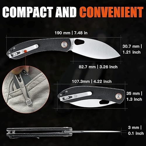 Miniatura 6 de Vosteed Cuchillo EDC cuchillo de bolsillo plegable ligero de 326 pulgadas con clip para hombres y mujeres cuchillo de corte Shilin moderno con hoja