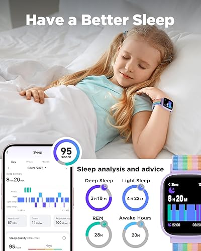 Miniatura 4 de BIGGERFIVE Reloj inteligente para niños, 1.8 pulgadas, podómetro, frecuencia cardíaca, impermeable IP68, monitor de sueño, contador de pasos de