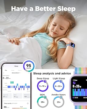 BIGGERFIVE Kids Smart Watch, 1.8 Fitness Watch Pedometer, Heart Rate, IP68 Waterproof, Sleep Tracker, Calorie Step Counter, 5 Puzzle Games with/without APP for Girls Teens 5-16, Nylon