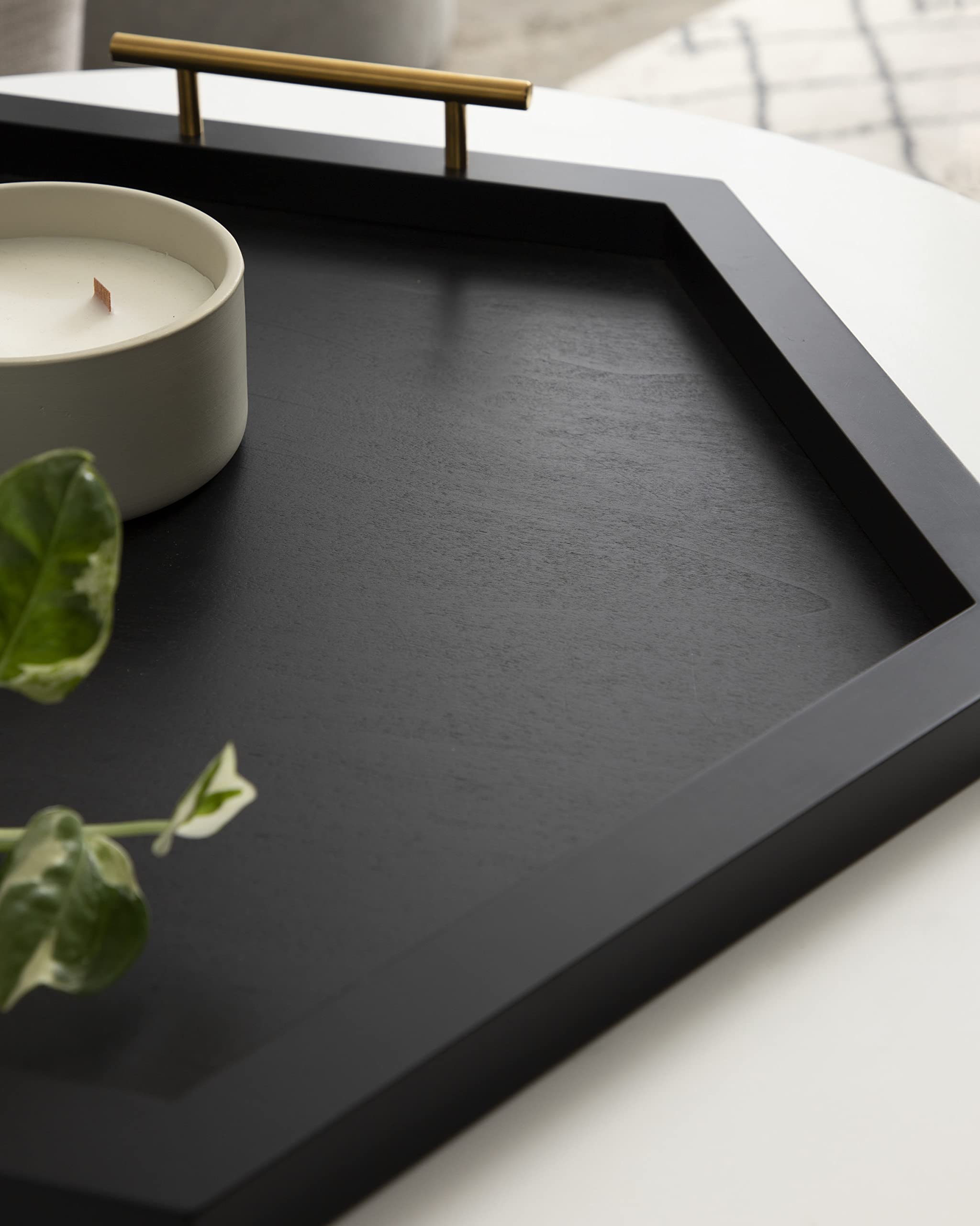 Kate and Laurel Halsey Modern Glam - Bandeja decorativa hexagonal de madera para almacenamiento y exhibición del hogar, 22 x 19 pulgadas, color negro