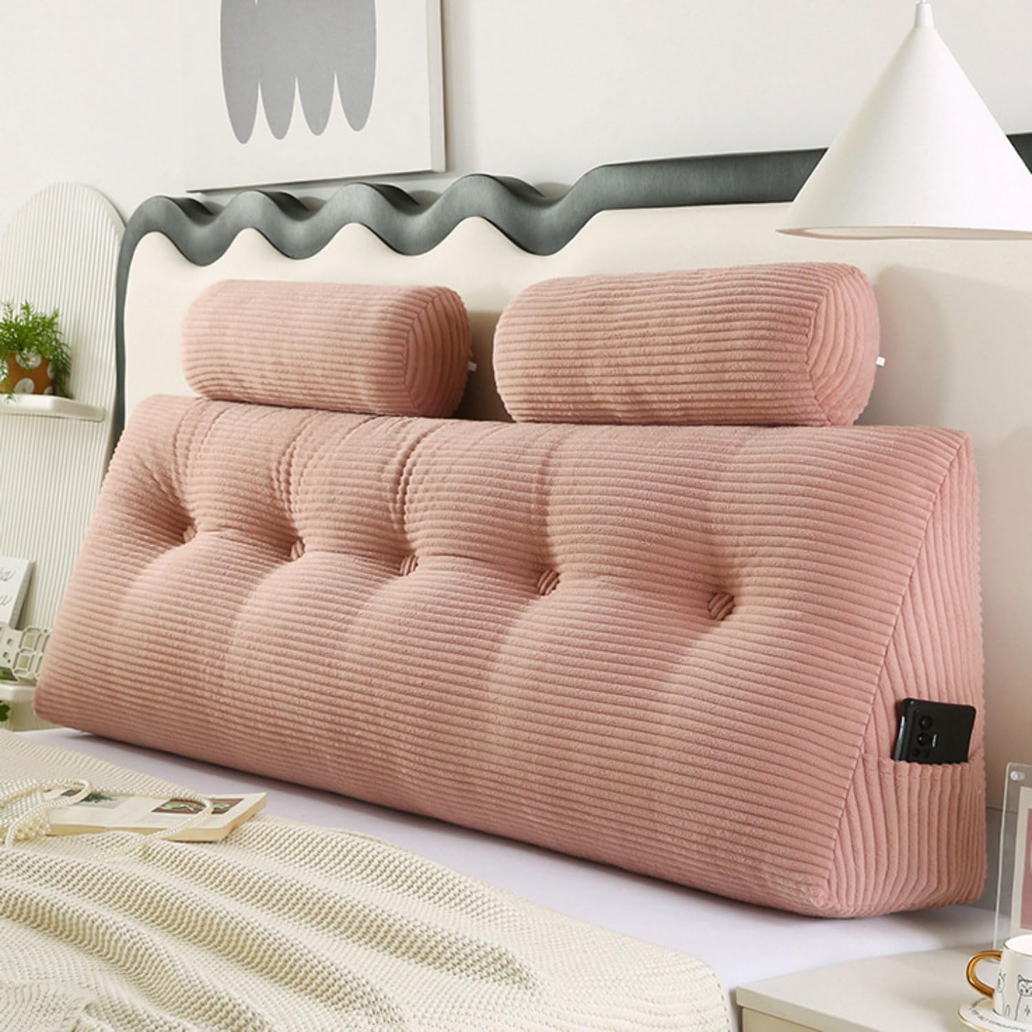 Cuscino Letto Schiena Grandi Cuscini Triangolari Schienale Testata Letto Divano Cuscino Lettura Cuscino per TV e Lettura Cuscino Supporto Lombare con Tessuto sfoderabile/Lavabile