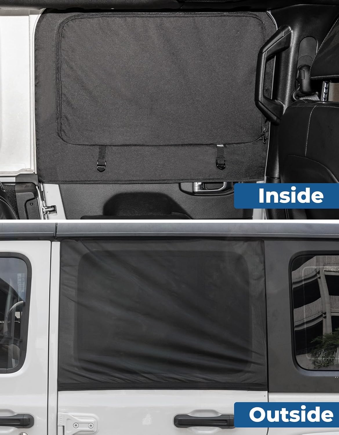 JOYTUTUS Rear Wrangler Side Window Sun Shade Camping Window Insect Screen Compatible with 2007-2026 Wrangler JK JL 4 Doors Gladiator JT, Car Window Covers for Privacy Blackout 2 Pcs