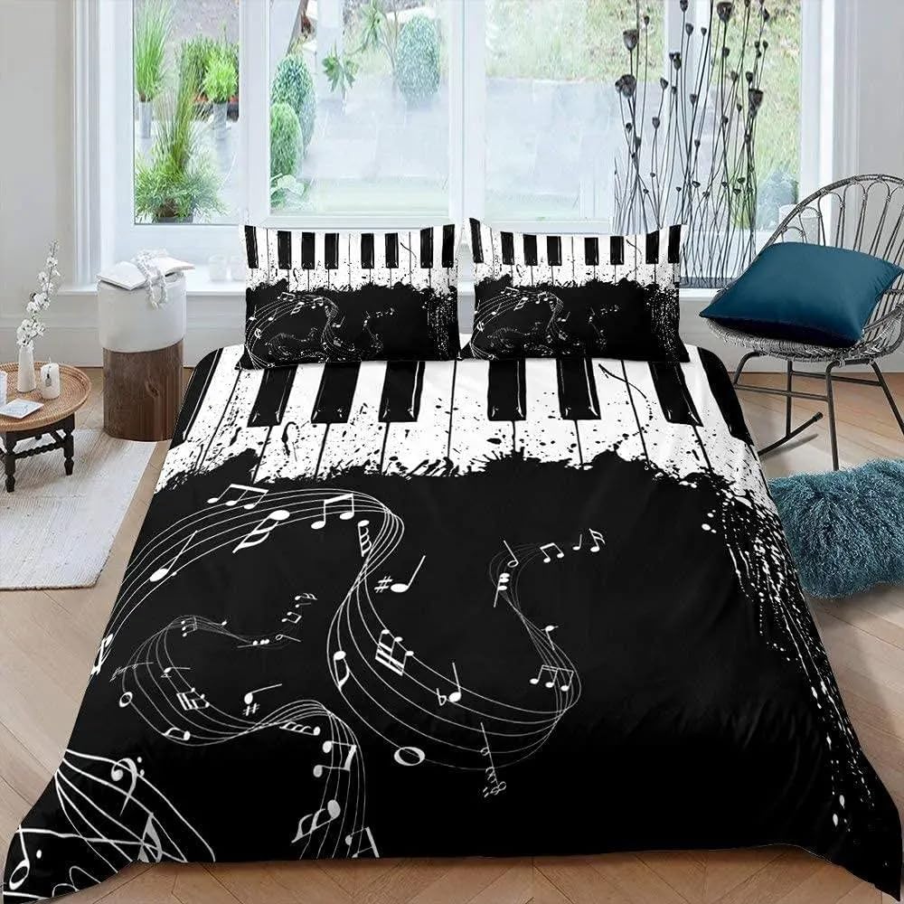 QBIDCSX Bedding Double Duvet Set Piano Bedding Double Bed Set - Microfibre Quilt Cover 230x220 cm - Comforter Cover with 2 Pillowcases(Double)