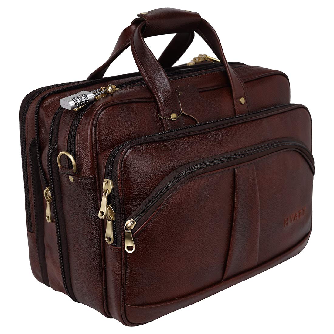 HYATT Leather Accessories 16 Inch 24 litres Capacity Leather Laptop Office Briefcase for Men Upto16 inch Laptop Compartment Dimension-L-16 X H-12 X W-6 Inch Weight-1.4 KG (Brown) HYATT Leather Accessories 16 Inch 24 litres Capacity Leather Laptop Office Briefcase for Men Upto16 inch Laptop Compartment Dimension-L-16 X H-12 X W-6 Inch Weight-1.4 KG (Brown)