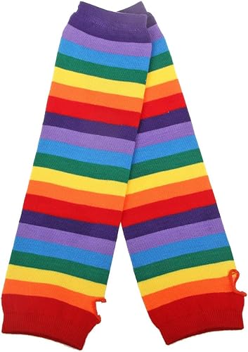 Vista 3 de Conjunto de calcetines de arco iris para mujer, a rayas, hasta la rodilla, calentador de brazos, guantes sin dedos