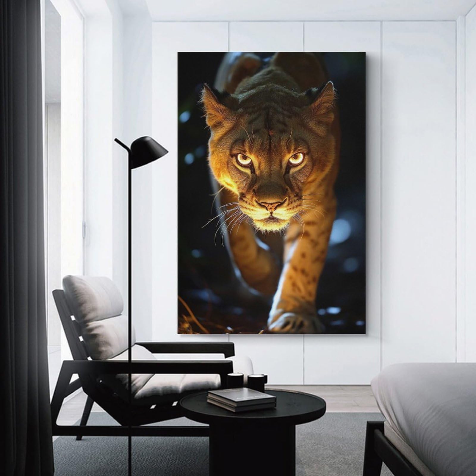 Junmoney Unframe-Style-11-2 Hanging Wall Art Intense Lion Portrait In The Dark, 08X12inch(20X30cm), For Wall Displays, Bedrooms Or Room Updates, Wall Decor Suited To Curated Displays