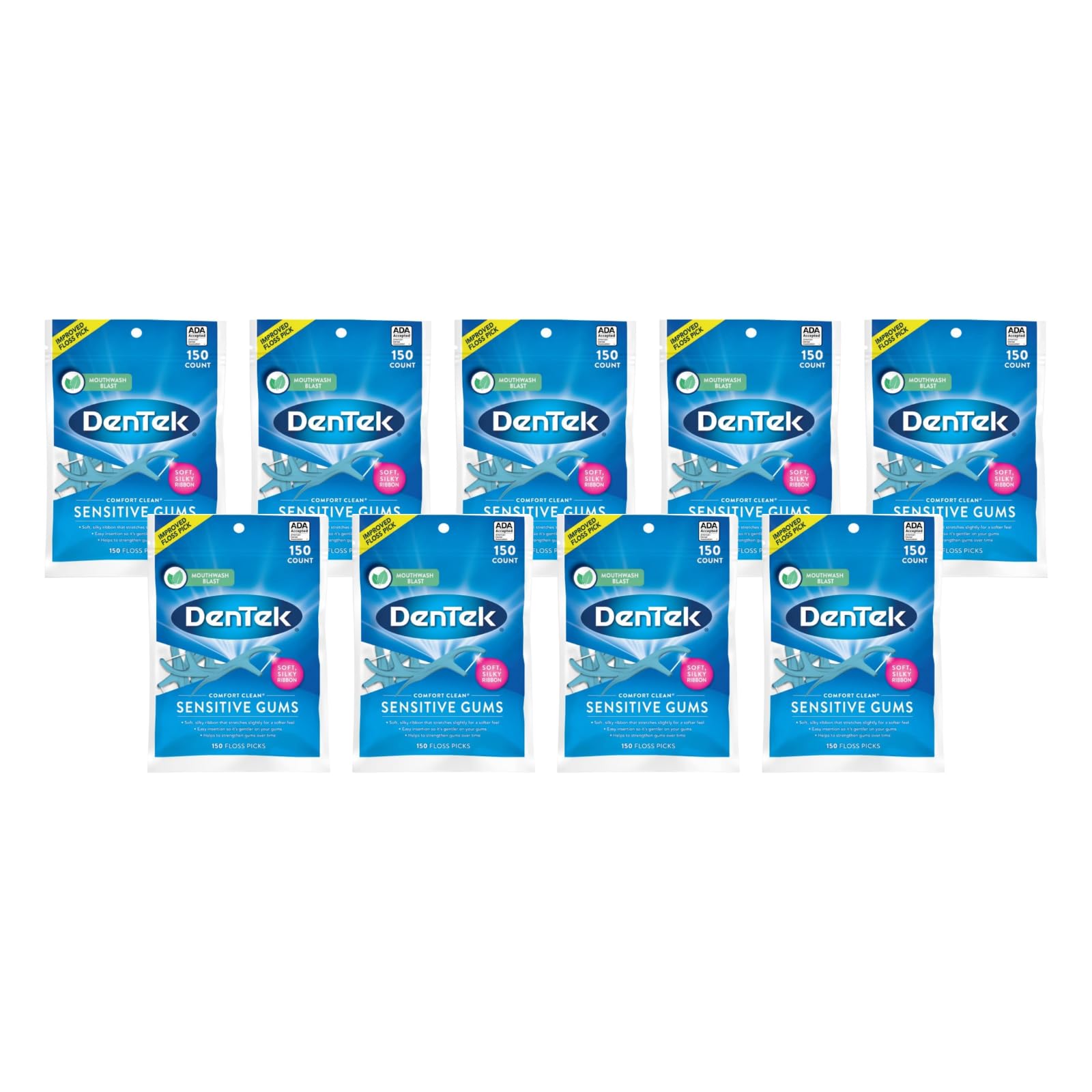 DenTek Comfort Clean Floss Picks Fresh Mint 150 Each (Pack of 9)