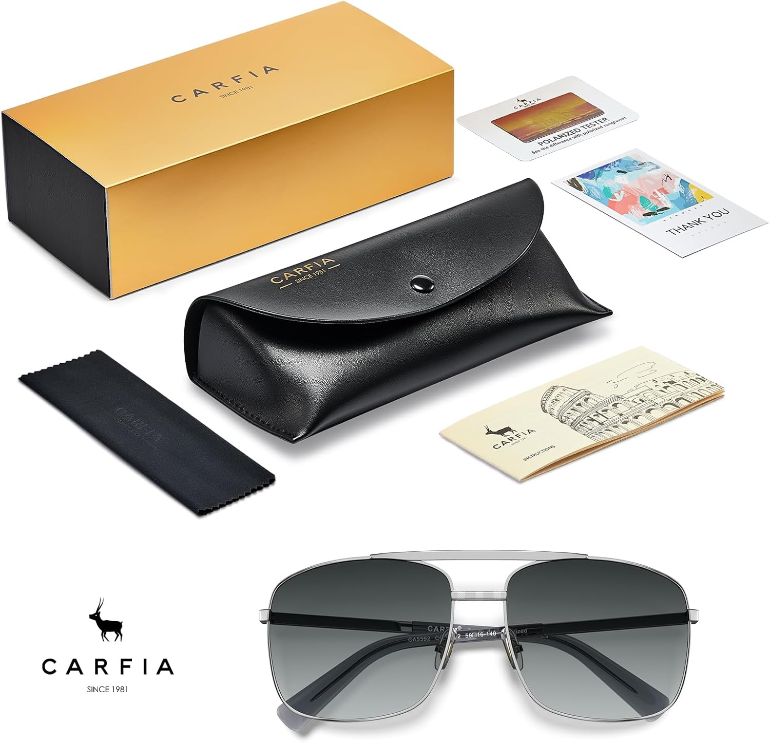 CARFIA Pilot Polarized Sunglasses for Men UV Protection Classic Double Bridge Anti-Glare Driving Shades with Spring Hinges - Image 7