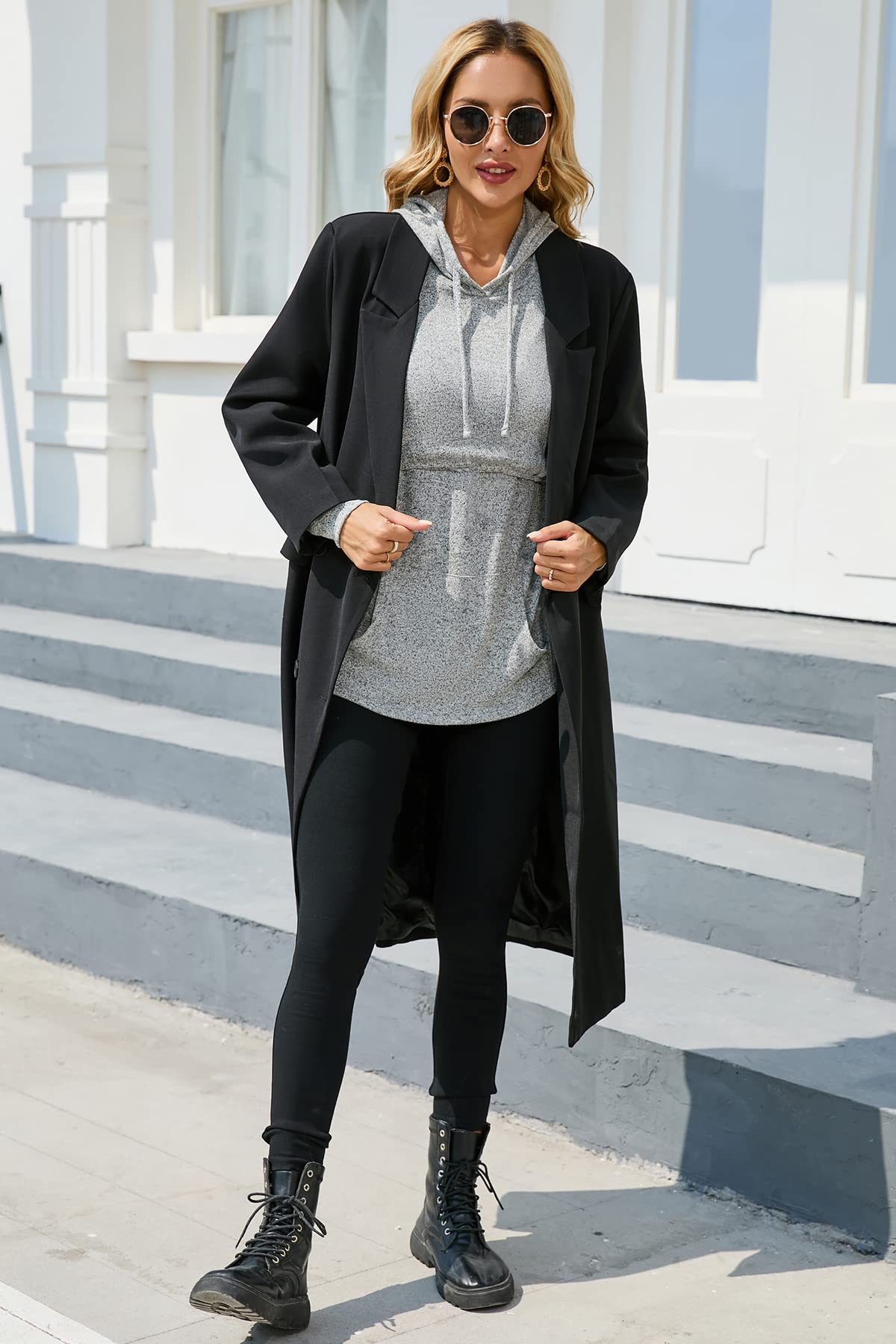 Sosolism T-Shirt à Manches Longues pour Allaitement Sweatshirt d'hiver à Capuche avec Poche Pull de Maternité pour Tire-Lait