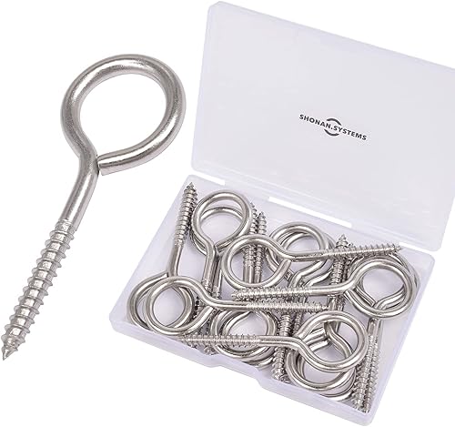 SHONAN - Tornillos de ojo de acero inoxidable de 2.75 pulgadas para madera, 16 ganchos de ojo de tornillo, tornillos de ojo para uso en interiores y