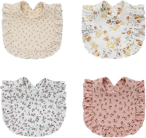 Miniatura 2 de LULLASONG Paquete de 4 baberos de muselina sólida para bebé, bandana para bebé, baberos absorbentes de algodón para niños y niñas