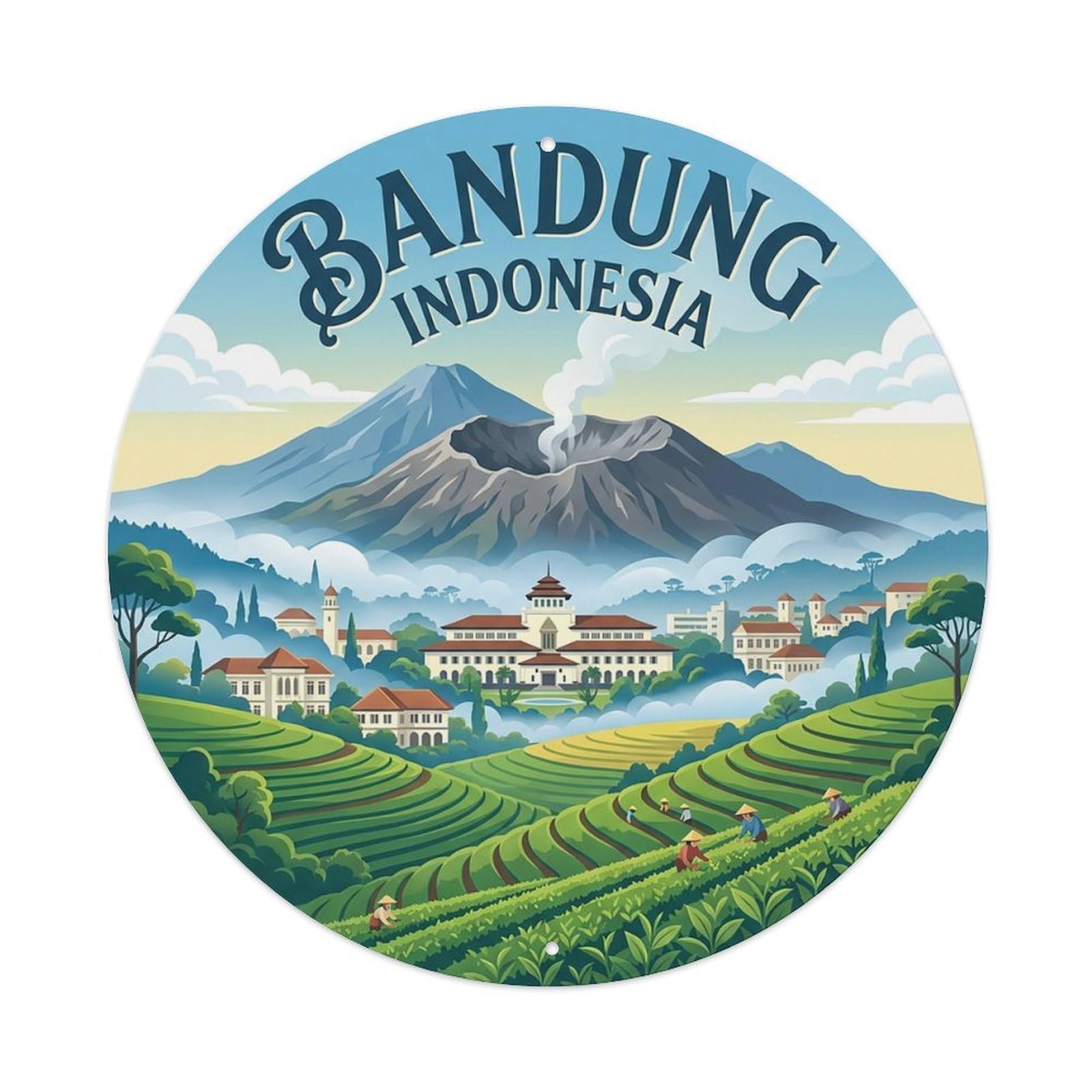 Vintage Travel Indonesia Bandung Vintage Metal Tin Sign Plaque Wall Decor for Cafe, Club Bar, Office, Garden Metal Poster 8x8Inch