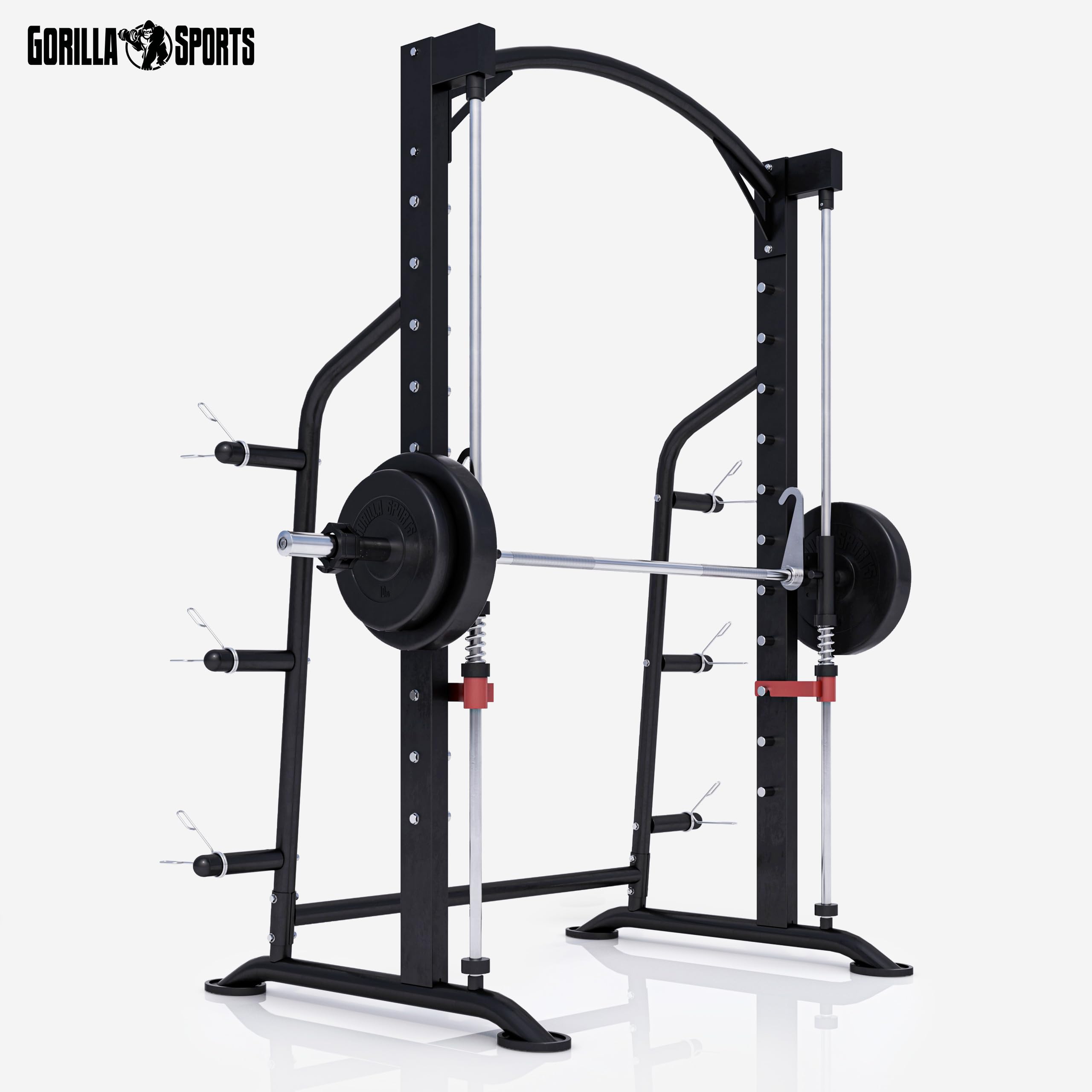 Gorilla Sports® Power Rack - con Bilanciere, capacità Max 300kg, Supporto Dischi Pesi, Ø 25mm / 50mm, Acciaio - Multifunzione, Stazione, Gabbia, Squat, Sollevamento, Allenamento, Palestra, Fitness